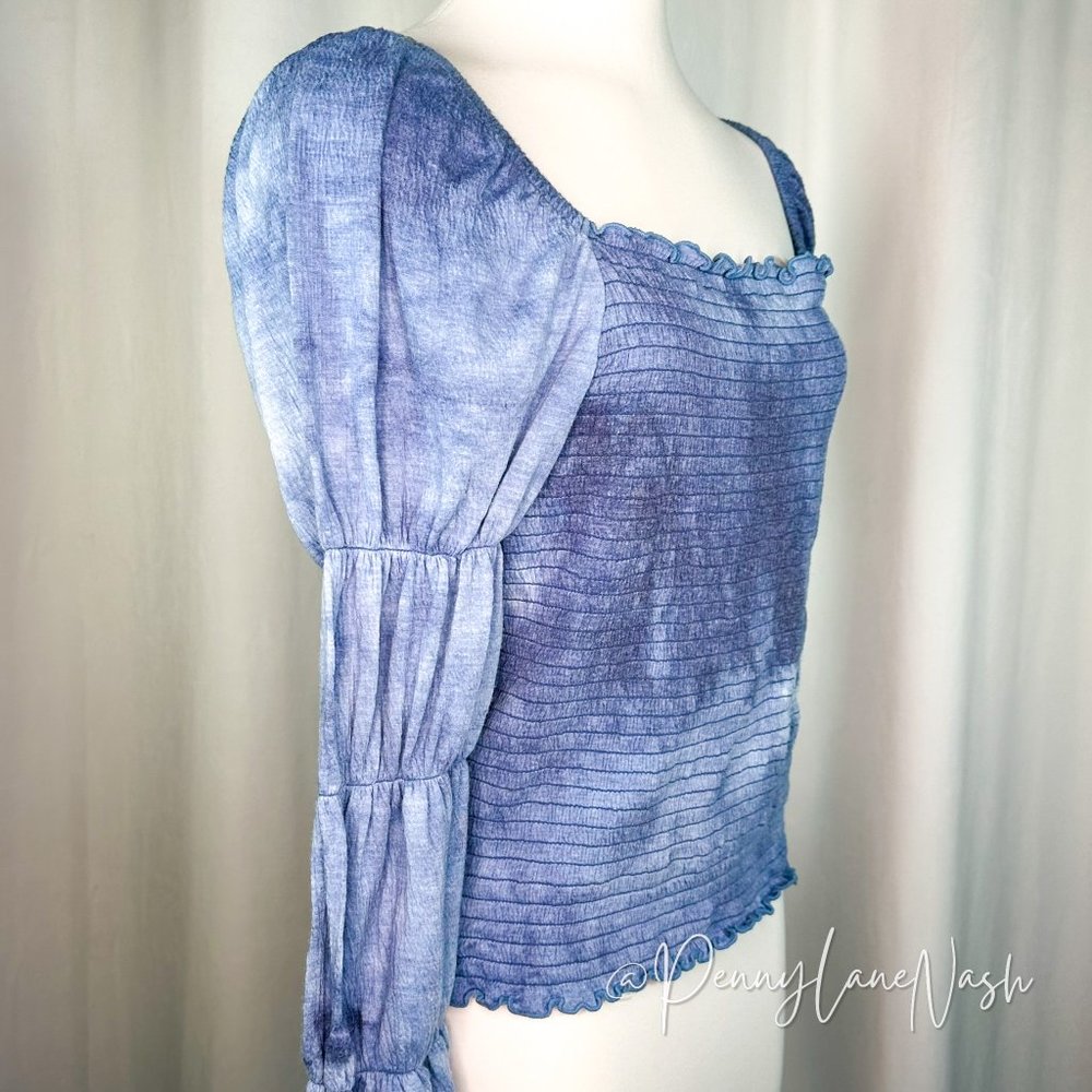 Rewash Blue Tie-Dyed Smocked Ruffle-Trimmed Top - Picture 8 of 10